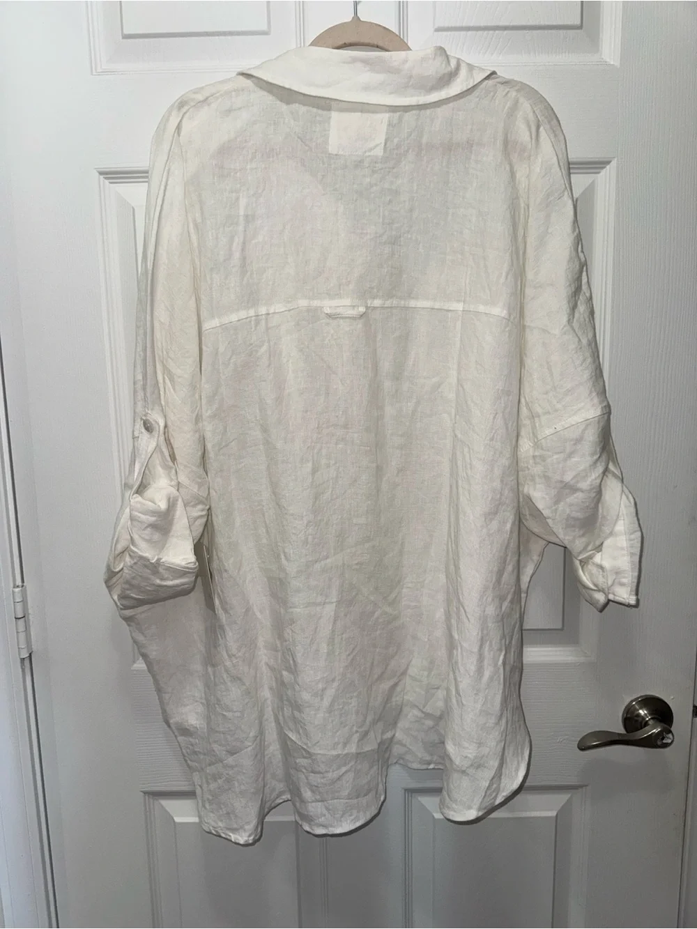 a.ren 100% Linen Boyfriend Shirt White Oversized Resort Beach CoverUp Size Large - Picture 12 of 15